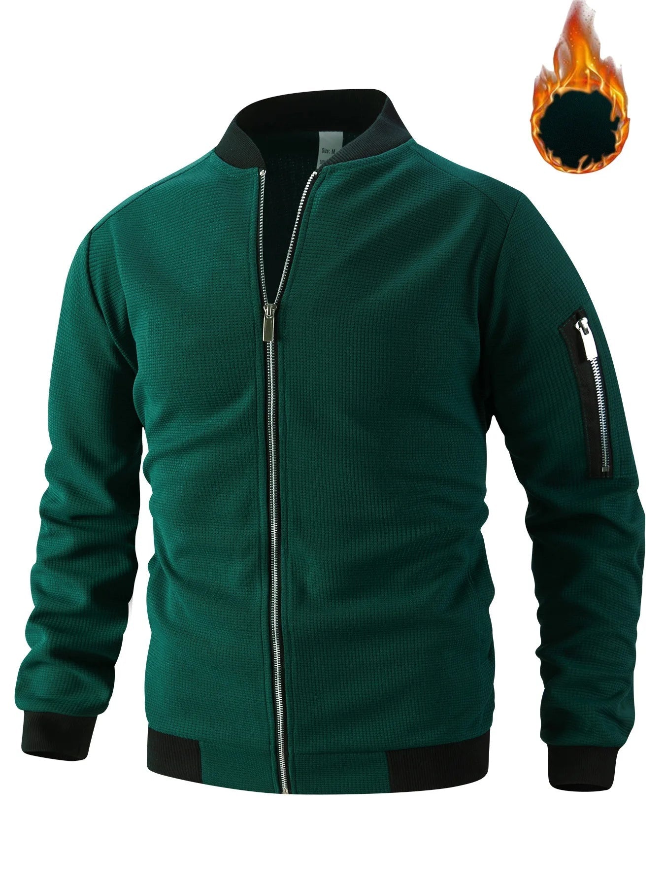 Men's Waffle Textured Thermal Bomber Jacket – Fleece Lined Full Zip Coat with Sleeve Pocket, Casual Winter Streetwear & Daily - StepByStepNow