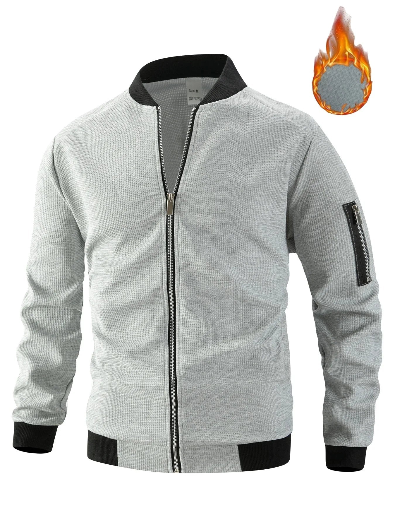 Men's Waffle Textured Thermal Bomber Jacket – Fleece Lined Full Zip Coat with Sleeve Pocket, Casual Winter Streetwear & Daily - StepByStepNow