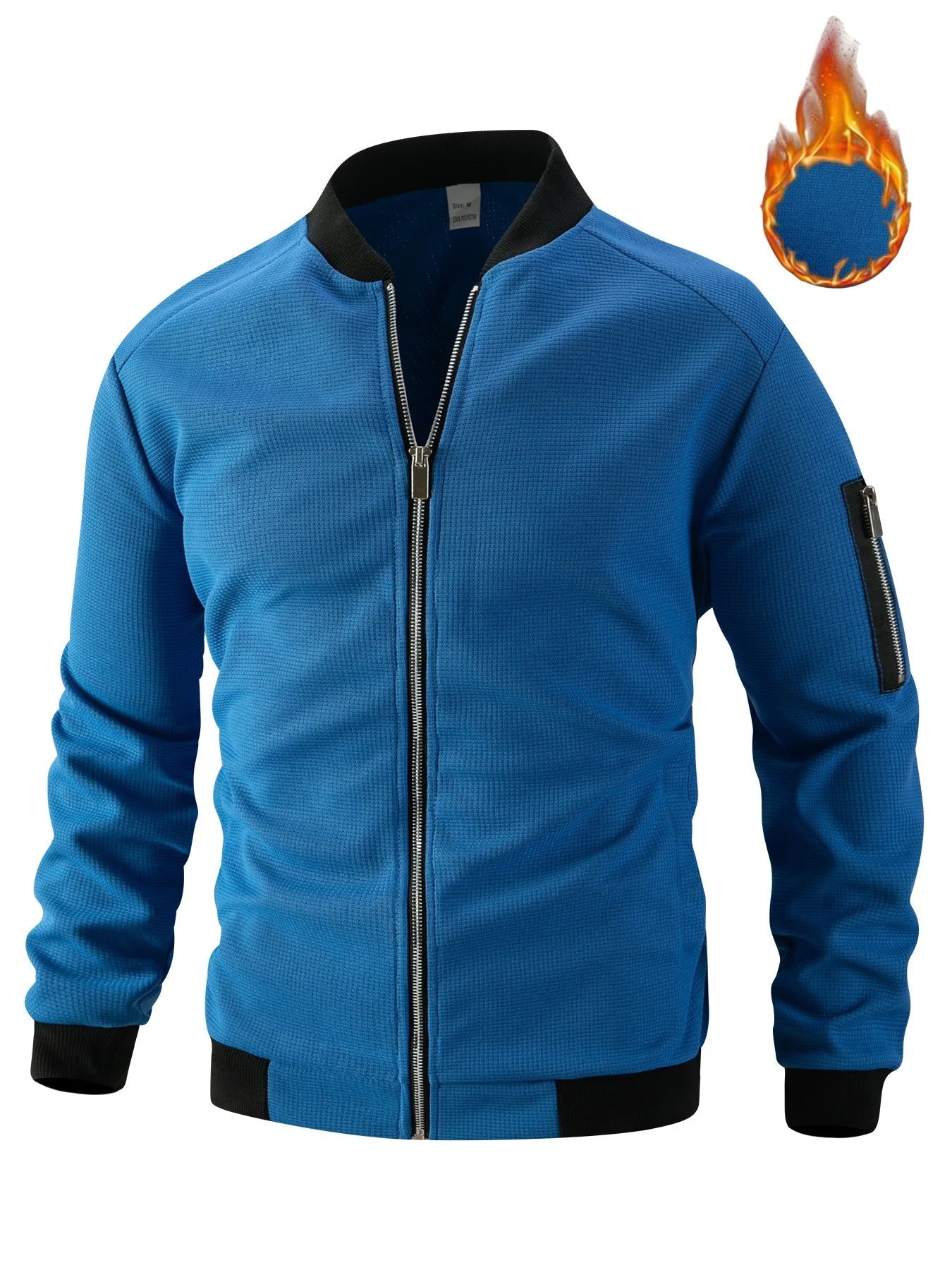 Men's Waffle Textured Thermal Bomber Jacket – Fleece Lined Full Zip Coat with Sleeve Pocket, Casual Winter Streetwear & Daily - StepByStepNow