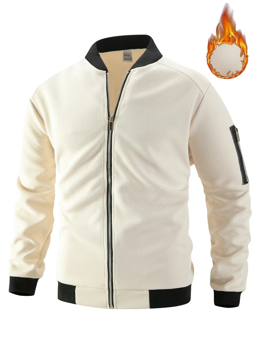 Men's Waffle Textured Thermal Bomber Jacket – Fleece Lined Full Zip Coat with Sleeve Pocket, Casual Winter Streetwear & Daily - StepByStepNow
