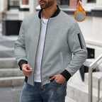 Men's Waffle Textured Thermal Bomber Jacket – Fleece Lined Full Zip Coat with Sleeve Pocket, Casual Winter Streetwear & Daily - StepByStepNow