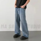 Men's Wide - Leg Blue Washed Jeans - Loose Contrasting Color Denim Pants | StepbyStepNow - StepByStepNow