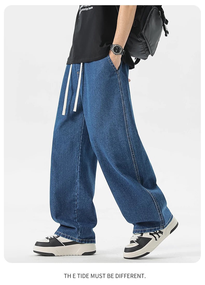 Men's Y2K Baggy Jeans - Korean Retro Streetwear Wide - Leg Straight Hip - Hop Pants - StepByStepNow