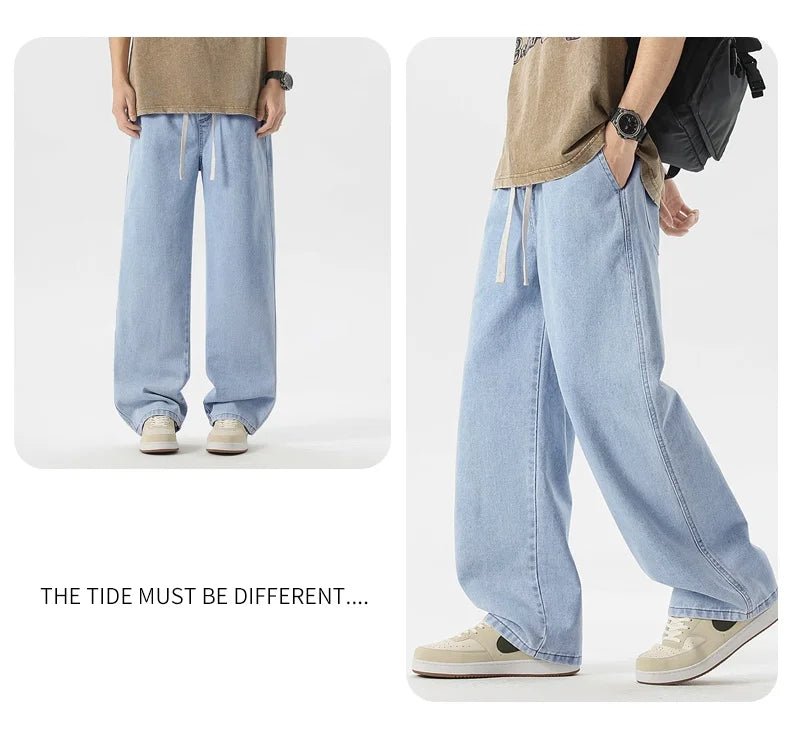 Men's Y2K Baggy Jeans - Korean Retro Streetwear Wide - Leg Straight Hip - Hop Pants - StepByStepNow