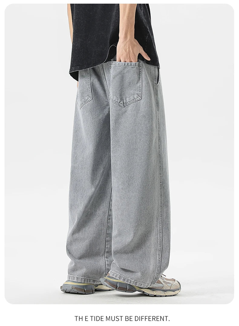 Men's Y2K Baggy Jeans - Korean Retro Streetwear Wide - Leg Straight Hip - Hop Pants - StepByStepNow