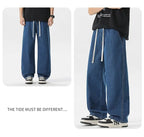 Men's Y2K Baggy Jeans - Korean Retro Streetwear Wide - Leg Straight Hip - Hop Pants - StepByStepNow