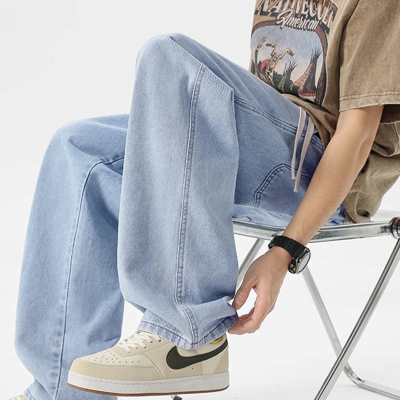 Men's Y2K Baggy Jeans - Korean Retro Streetwear Wide - Leg Straight Hip - Hop Pants - StepByStepNow