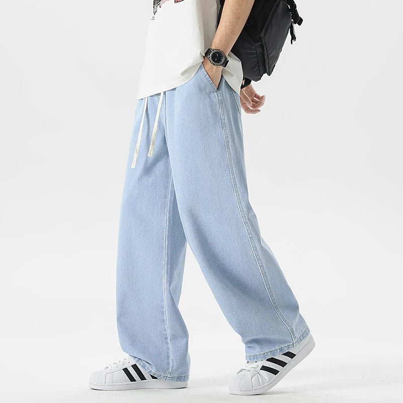 Men's Y2K Baggy Jeans - Korean Retro Streetwear Wide - Leg Straight Hip - Hop Pants - StepByStepNow
