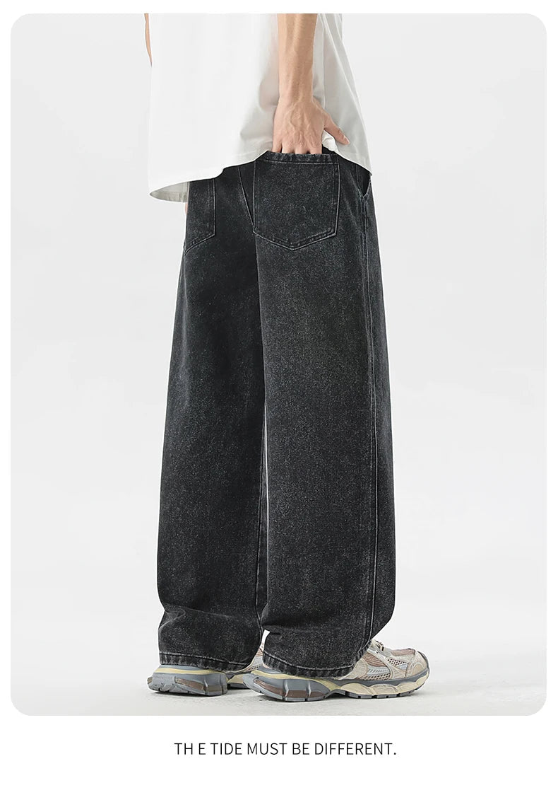 Men's Y2K Baggy Jeans - Korean Retro Streetwear Wide - Leg Straight Hip - Hop Pants - StepByStepNow