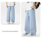 Men's Y2K Baggy Jeans - Korean Retro Streetwear Wide - Leg Straight Hip - Hop Pants - StepByStepNow