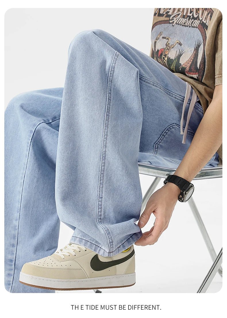 Men's Y2K Baggy Jeans - Korean Retro Streetwear Wide - Leg Straight Hip - Hop Pants - StepByStepNow