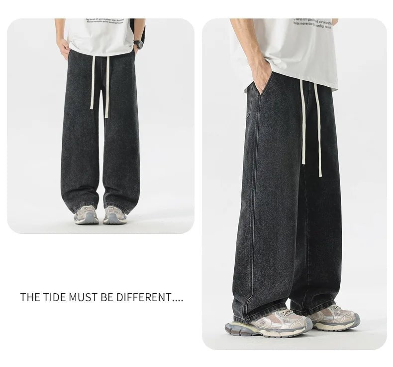 Men's Y2K Baggy Jeans - Korean Retro Streetwear Wide - Leg Straight Hip - Hop Pants - StepByStepNow