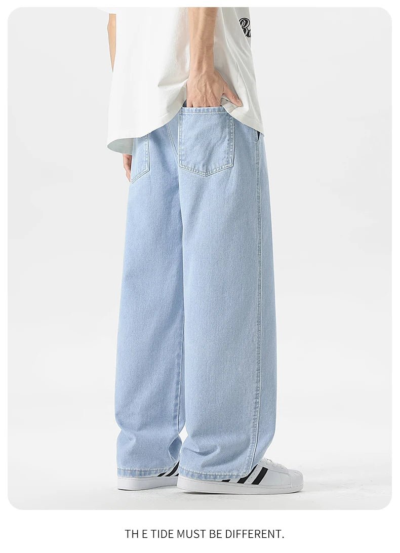 Men's Y2K Baggy Jeans - Korean Retro Streetwear Wide - Leg Straight Hip - Hop Pants - StepByStepNow