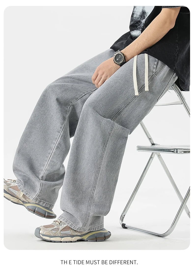 Men's Y2K Baggy Jeans - Korean Retro Streetwear Wide - Leg Straight Hip - Hop Pants - StepByStepNow