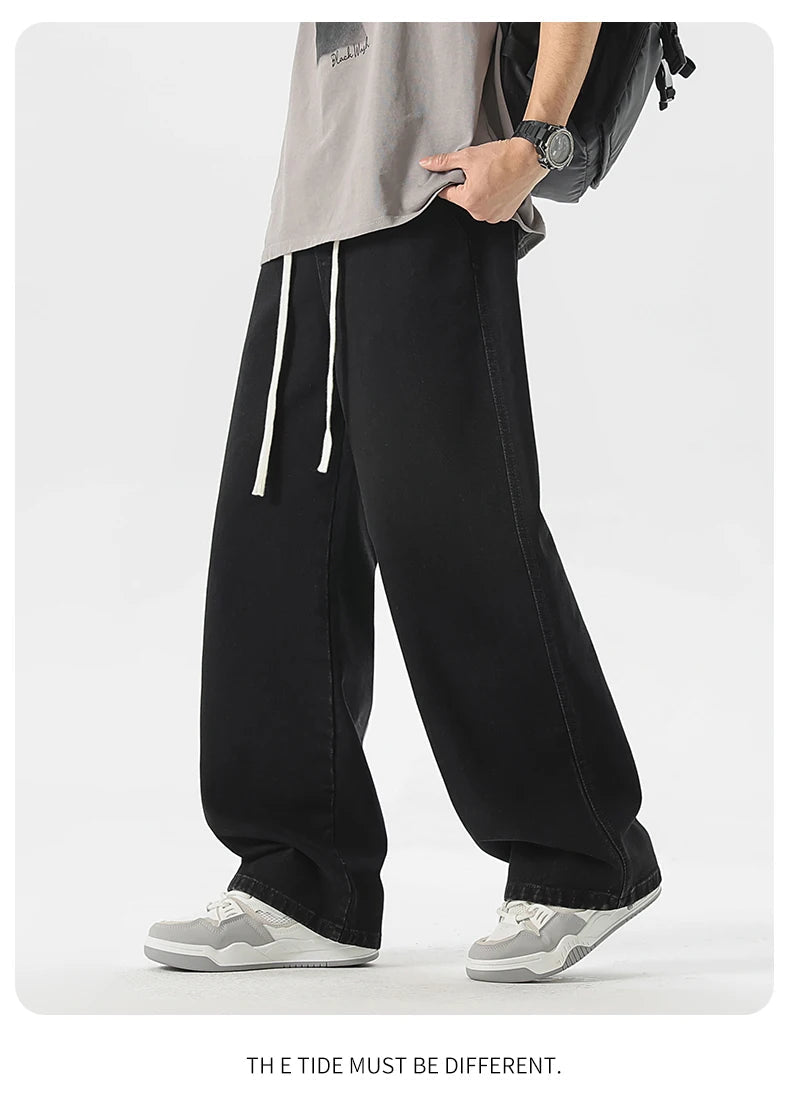 Men's Y2K Baggy Jeans - Korean Retro Streetwear Wide - Leg Straight Hip - Hop Pants - StepByStepNow