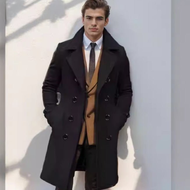 Mid - length Double - breasted Men's Slim - fit Woolen Coat - StepByStepNow