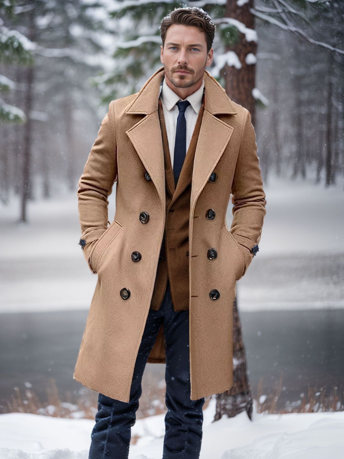 Mid - length Double - breasted Men's Slim - fit Woolen Coat - StepByStepNow