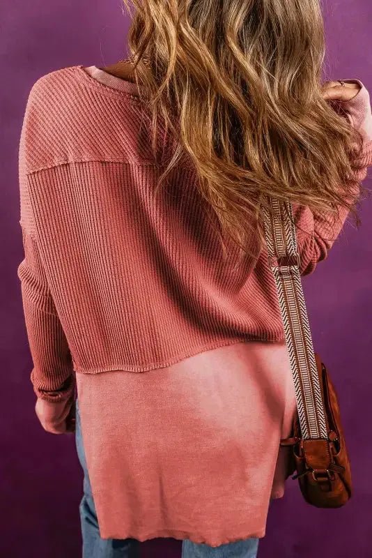 Mineral Red Waffle Knit Patchwork Top - StepByStep