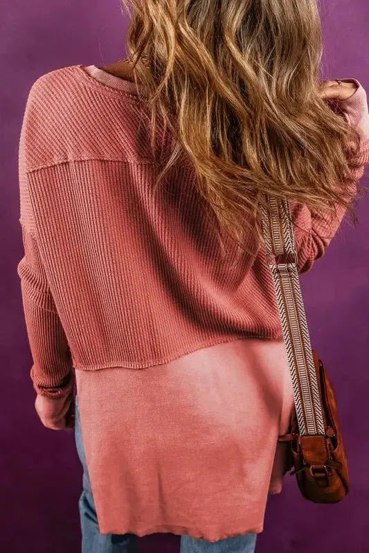 Mineral Red Waffle Knit Patchwork Top - StepByStep