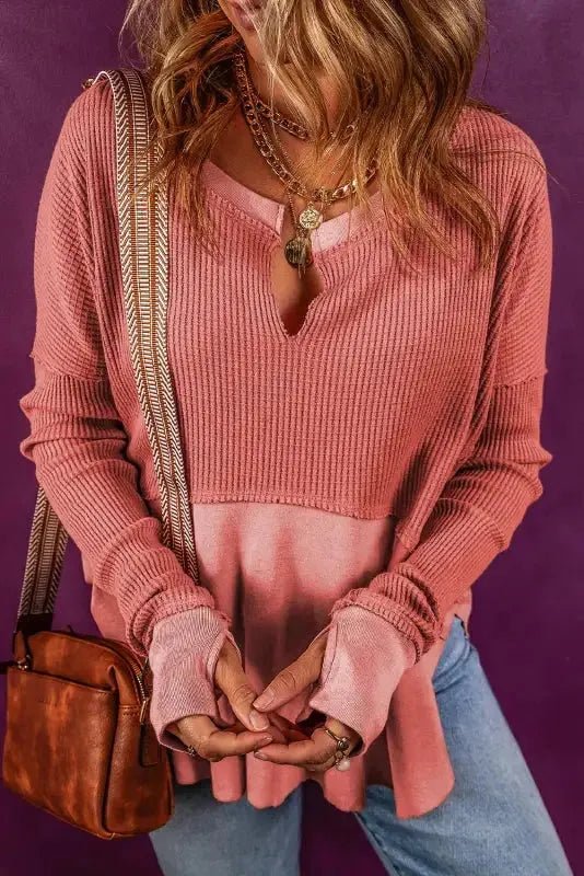 Mineral Red Waffle Knit Patchwork Top - StepByStep