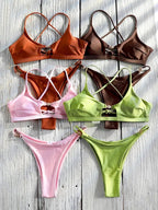 Miyouj Push Up Bikinis Solid Color Swimsuit Women' Swimwear Rings Bikini Bandage Beachwear Two Piece Suit 2026 Sexy Bathing Suit - StepByStepNow