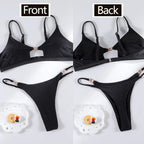 Miyouj Push Up Bikinis Solid Color Swimsuit Women' Swimwear Rings Bikini Bandage Beachwear Two Piece Suit 2026 Sexy Bathing Suit - StepByStepNow