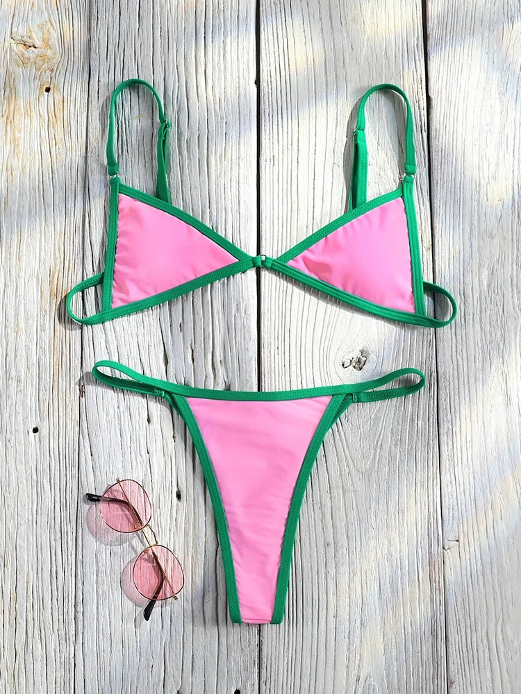 Miyouj Push Up Bikinis Solid Color Swimsuit Women' Swimwear Rings Bikini Bandage Beachwear Two Piece Suit 2026 Sexy Bathing Suit - StepByStepNow