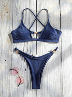 Miyouj Push Up Bikinis Solid Color Swimsuit Women' Swimwear Rings Bikini Bandage Beachwear Two Piece Suit 2026 Sexy Bathing Suit - StepByStepNow