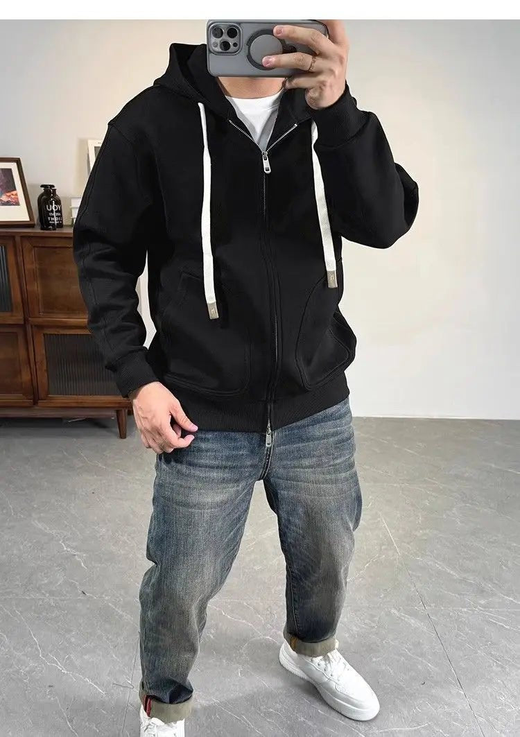 Moda Tasche in tinta unita Cerniera Felpe con cappuccio Abbigliamento da uomo 2025 Autunno Inverno Nuove magliette coreane allentate Felpe casual - StepByStepNow