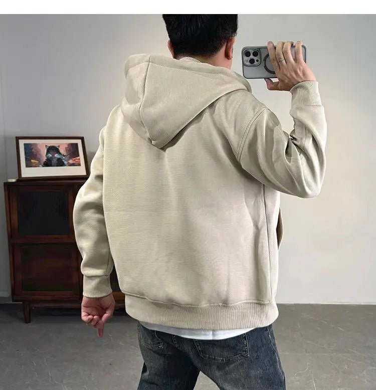 Moda Tasche in tinta unita Cerniera Felpe con cappuccio Abbigliamento da uomo 2025 Autunno Inverno Nuove magliette coreane allentate Felpe casual - StepByStepNow