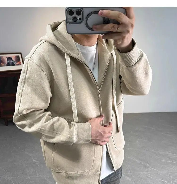 Moda Tasche in tinta unita Cerniera Felpe con cappuccio Abbigliamento da uomo 2025 Autunno Inverno Nuove magliette coreane allentate Felpe casual - StepByStepNow