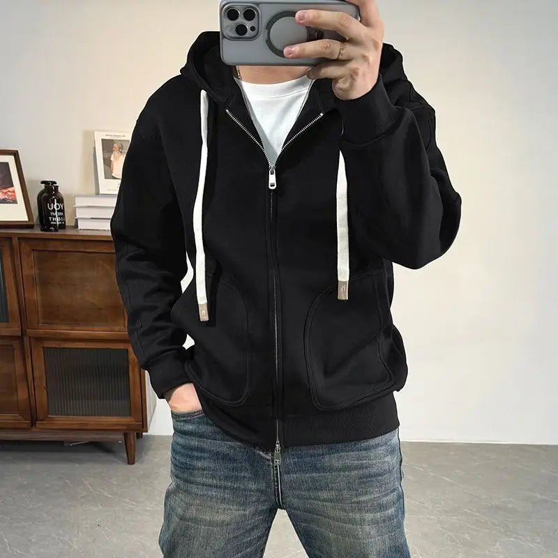 Moda Tasche in tinta unita Cerniera Felpe con cappuccio Abbigliamento da uomo 2025 Autunno Inverno Nuove magliette coreane allentate Felpe casual - StepByStepNow
