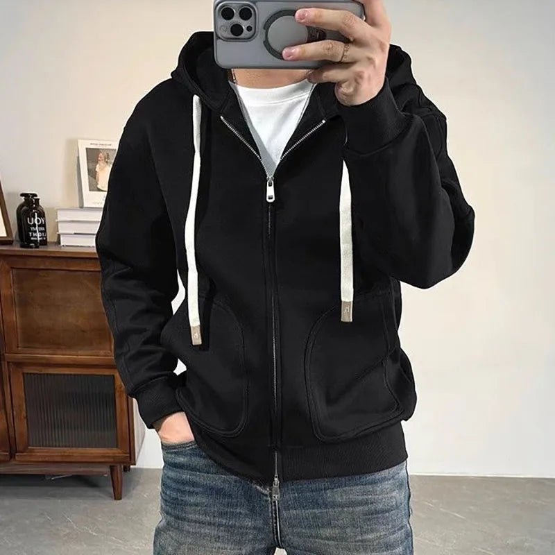 Moda Tasche in tinta unita Cerniera Felpe con cappuccio Abbigliamento da uomo 2025 Autunno Inverno Nuove magliette coreane allentate Felpe casual - StepByStepNow