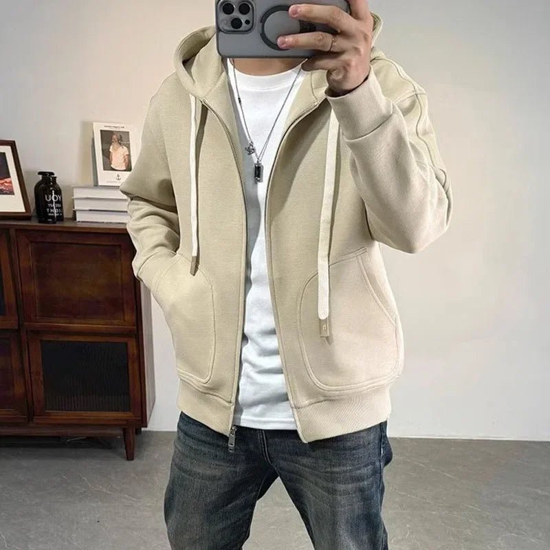 Moda Tasche in tinta unita Cerniera Felpe con cappuccio Abbigliamento da uomo 2025 Autunno Inverno Nuove magliette coreane allentate Felpe casual - StepByStepNow