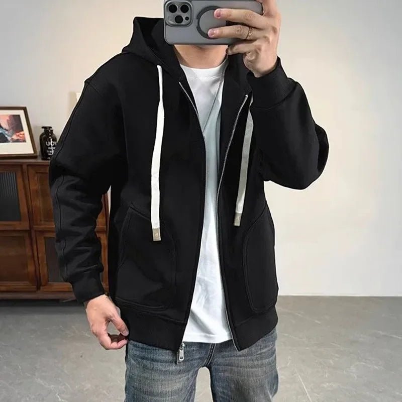 Moda Tasche in tinta unita Cerniera Felpe con cappuccio Abbigliamento da uomo 2025 Autunno Inverno Nuove magliette coreane allentate Felpe casual - StepByStepNow