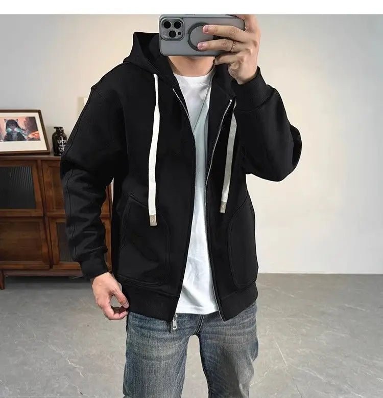 Moda Tasche in tinta unita Cerniera Felpe con cappuccio Abbigliamento da uomo 2025 Autunno Inverno Nuove magliette coreane allentate Felpe casual - StepByStepNow