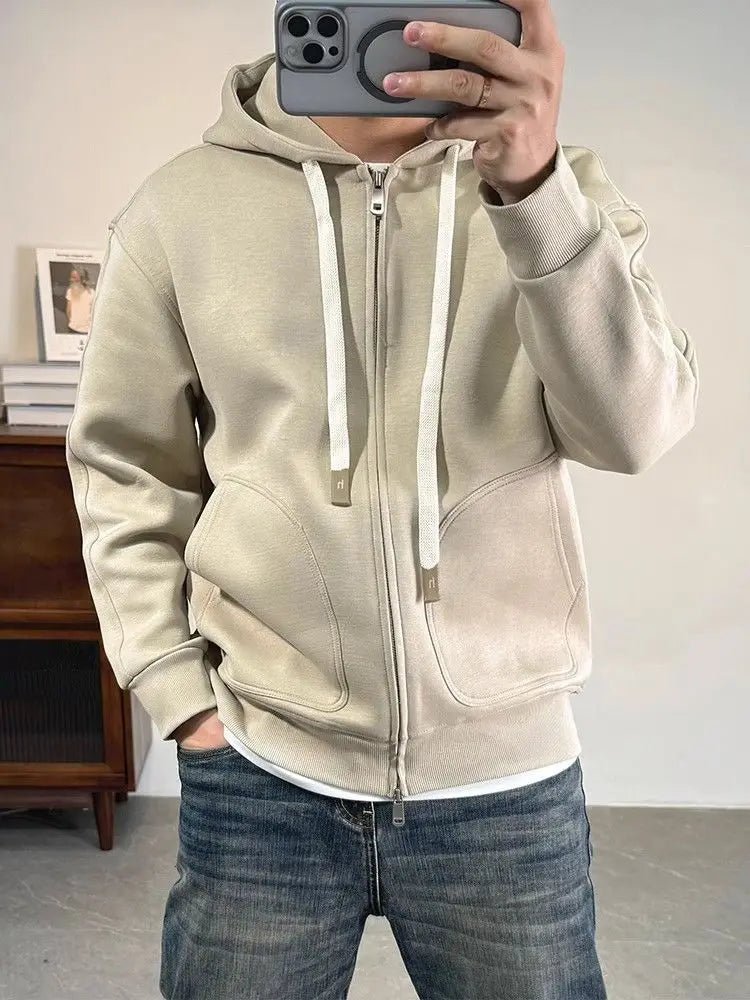 Moda Tasche in tinta unita Cerniera Felpe con cappuccio Abbigliamento da uomo 2025 Autunno Inverno Nuove magliette coreane allentate Felpe casual - StepByStepNow