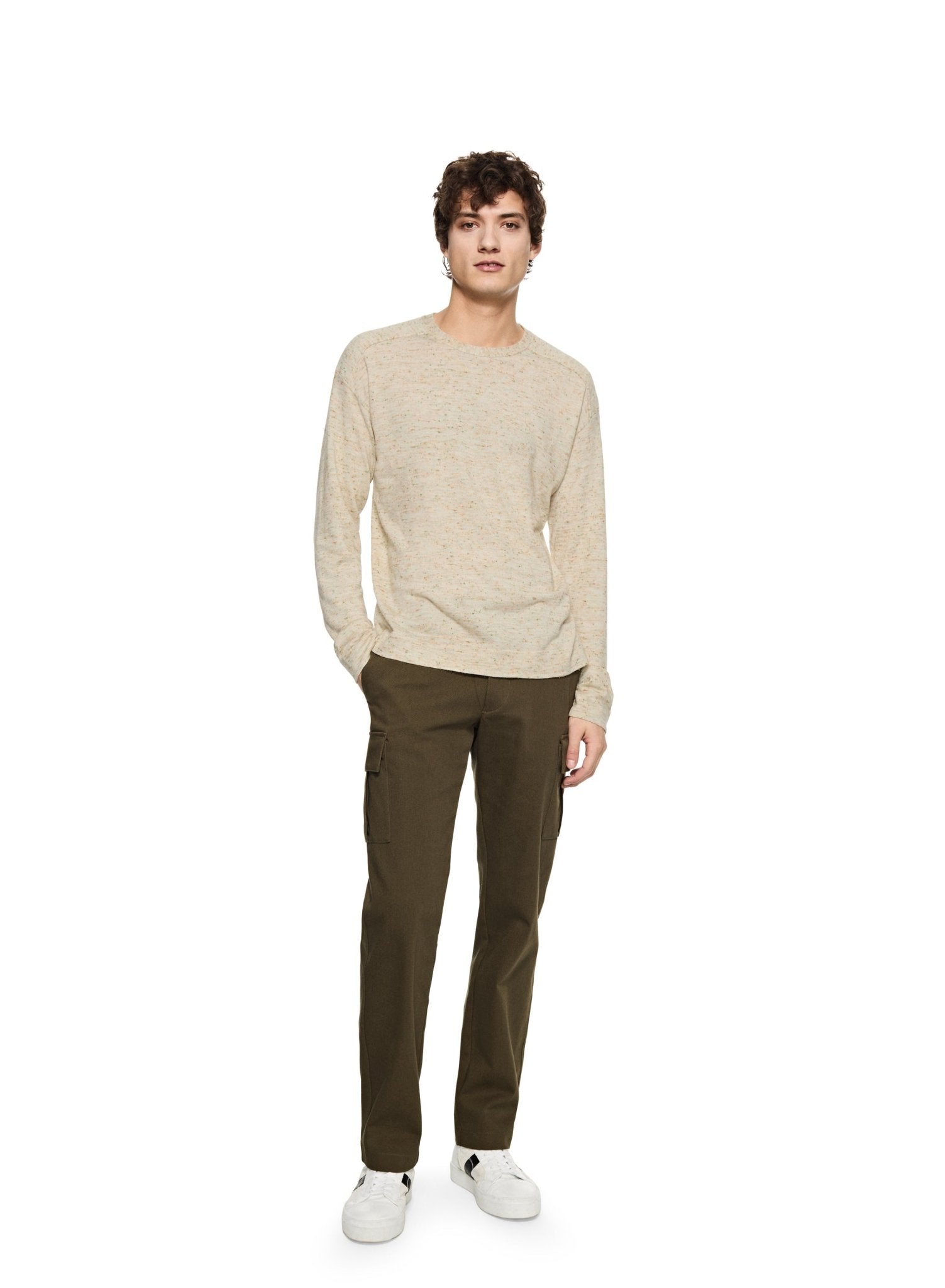 Modern Fleck Linen - Blend Crewneck Sweater (Straw Multi) - StepByStep