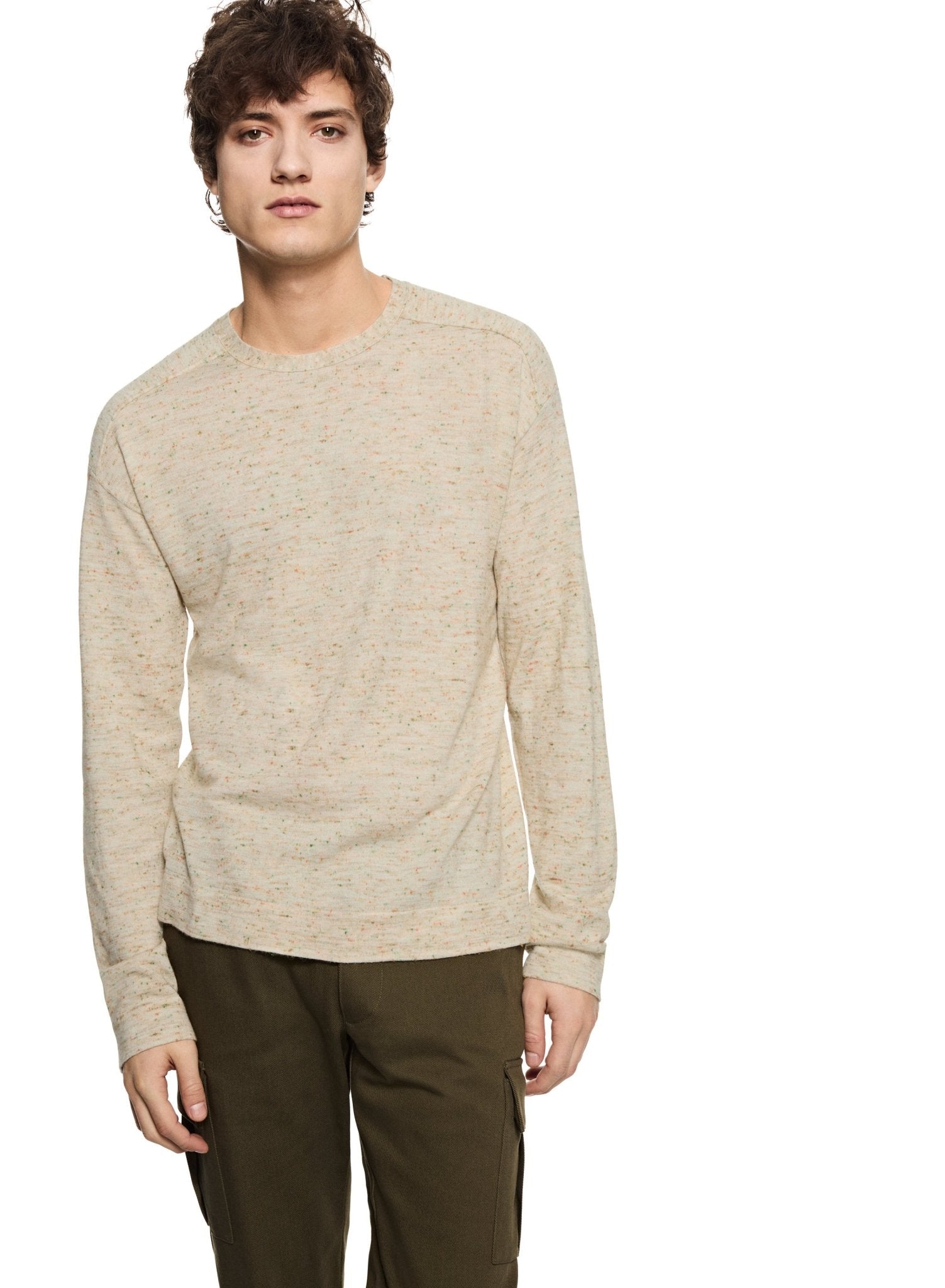 Modern Fleck Linen - Blend Crewneck Sweater (Straw Multi) - StepByStep
