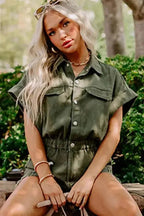 Moss Green Distressed Frayed Denim Romper - StepByStep