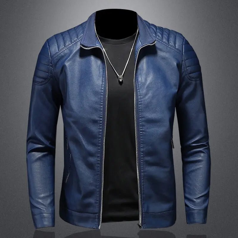 Motorcycle PU Leather Jacket Men Winter Leahter Jacket Male Stand Collar Casual Windbreaker trendy mens clothing black blue coat - StepByStep