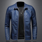 Motorcycle PU Leather Jacket Men Winter Leahter Jacket Male Stand Collar Casual Windbreaker trendy mens clothing black blue coat - StepByStep