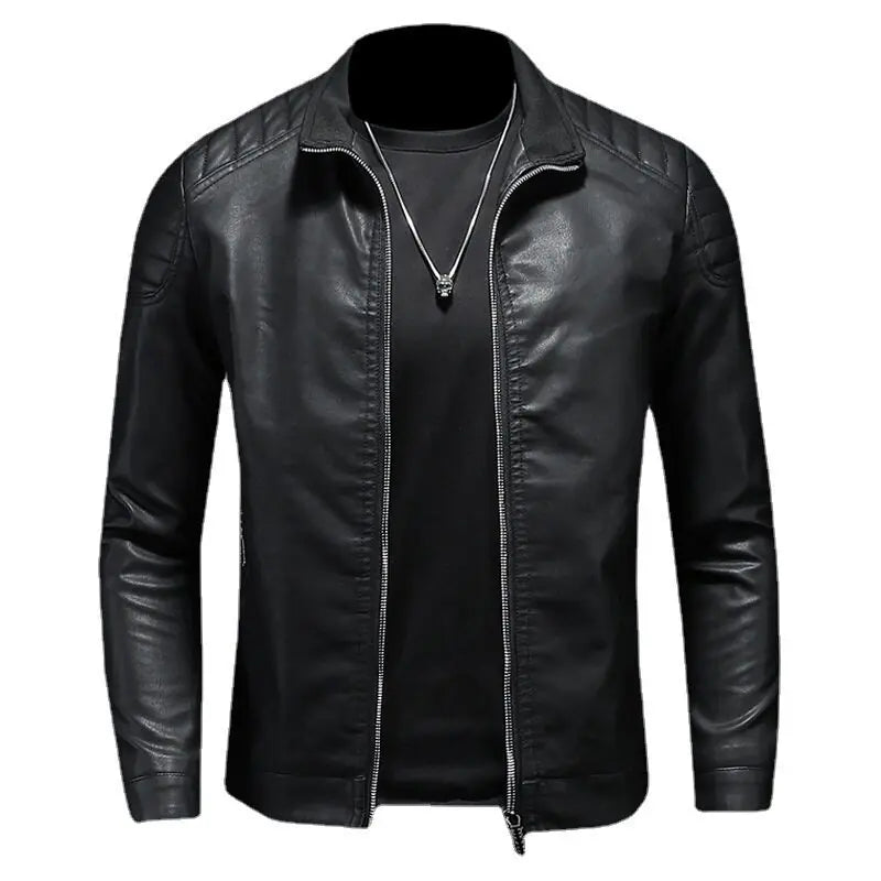 Motorcycle PU Leather Jacket Men Winter Leahter Jacket Male Stand Collar Casual Windbreaker trendy mens clothing black blue coat - StepByStep