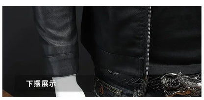 Motorcycle PU Leather Jacket Men Winter Leahter Jacket Male Stand Collar Casual Windbreaker trendy mens clothing black blue coat - StepByStep