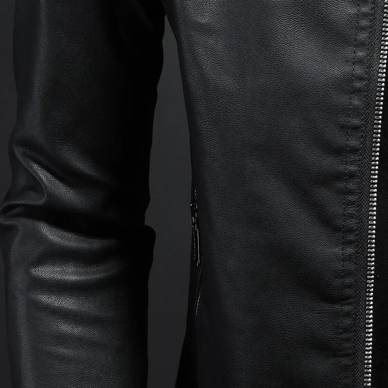 Motorcycle PU Leather Jacket Men Winter Leahter Jacket Male Stand Collar Casual Windbreaker trendy mens clothing black blue coat - StepByStep