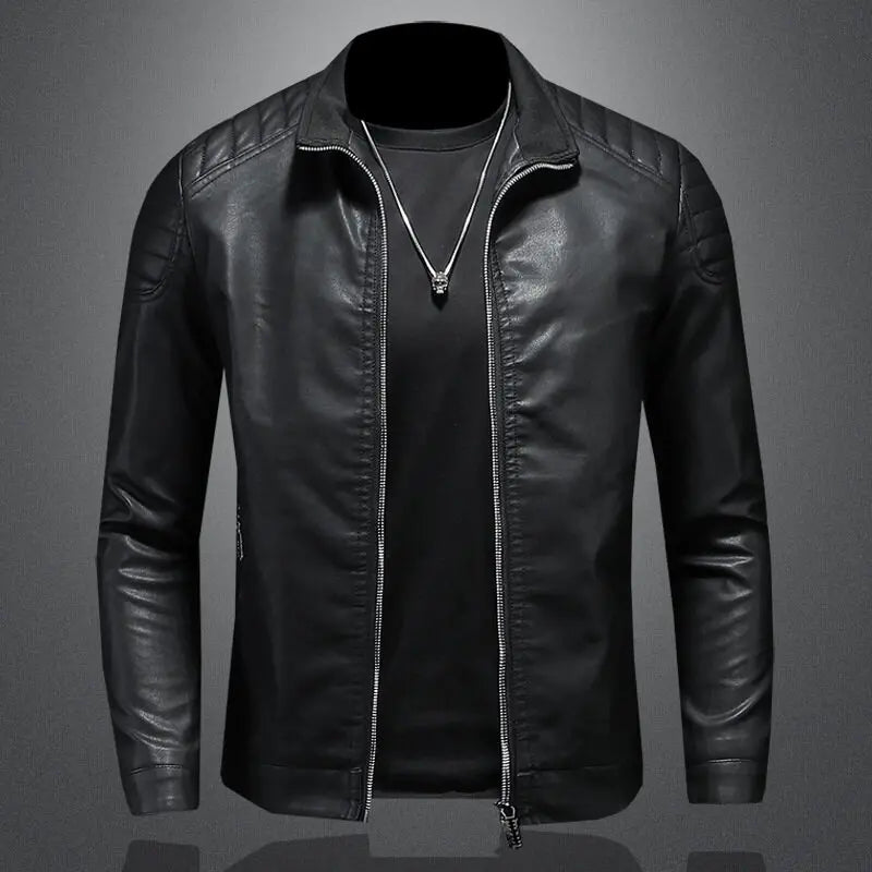Motorcycle PU Leather Jacket Men Winter Leahter Jacket Male Stand Collar Casual Windbreaker trendy mens clothing black blue coat - StepByStep