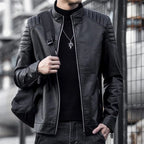 Motorcycle PU Leather Jacket Men Winter Leahter Jacket Male Stand Collar Casual Windbreaker trendy mens clothing black blue coat - StepByStep