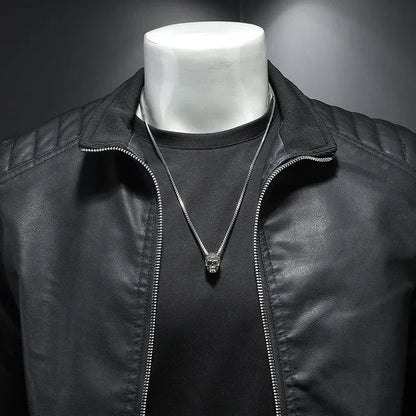 Motorcycle PU Leather Jacket Men Winter Leahter Jacket Male Stand Collar Casual Windbreaker trendy mens clothing black blue coat - StepByStep