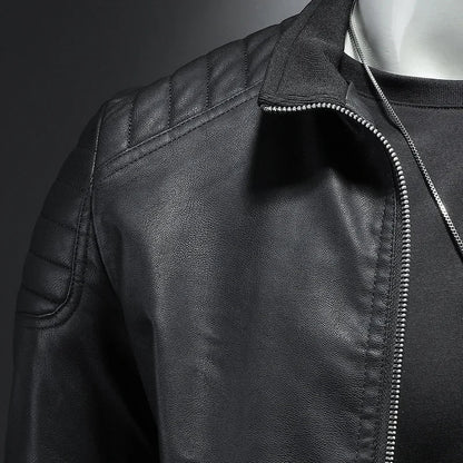 Motorcycle PU Leather Jacket Men Winter Leahter Jacket Male Stand Collar Casual Windbreaker trendy mens clothing black blue coat - StepByStep