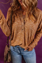 Mustard Rib Knit Drop Shoulder Long Sleeve Henley Top - StepByStep